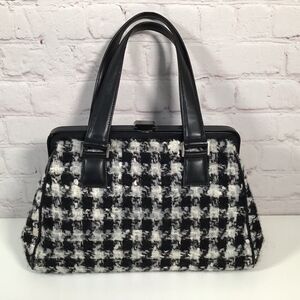 Vintage Nordstrom Houndstooth Handbag Black Cream Gray Tweed Large Purse